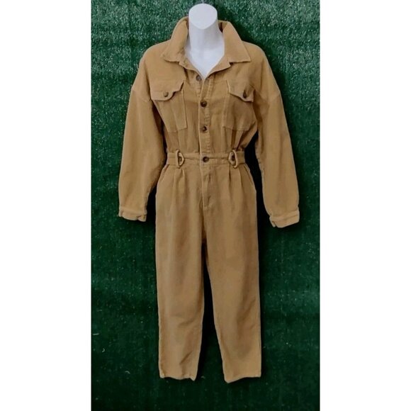 12th Tribe Style For The Global Soul Brown Cordoroy Jumpsuit Size S/M Dolman Slv - Picture 2 of 12